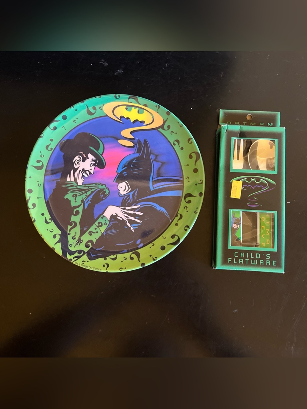 Vintage 1995 NEW Zak batman Plate and fork/spoon utensils